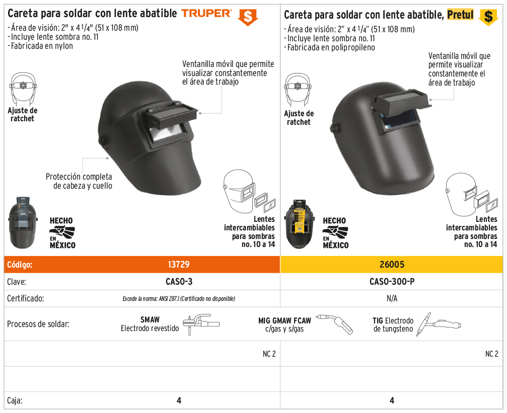 Careta para soldar con lente abatible, sombra 11, Truper, Caretas Para  Soldar, 13729